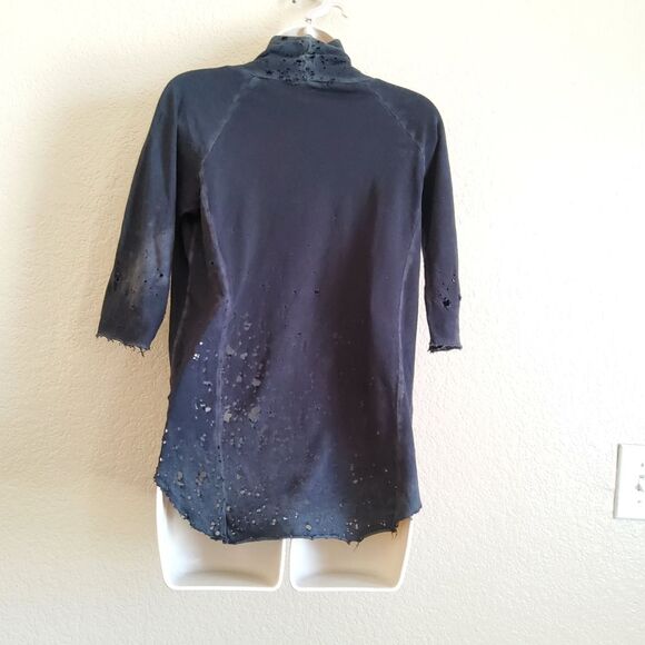 NWOT Black Cashmere Distressed Distroyed Ripped Turtleneck Jersey Knit Top S - Picture 7 of 9